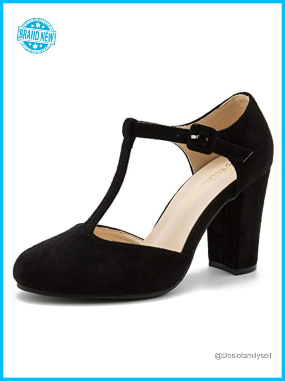 Women's T-Strap Mary Jane Pumps Chunky Block Heel Round Toe Dress Shoes